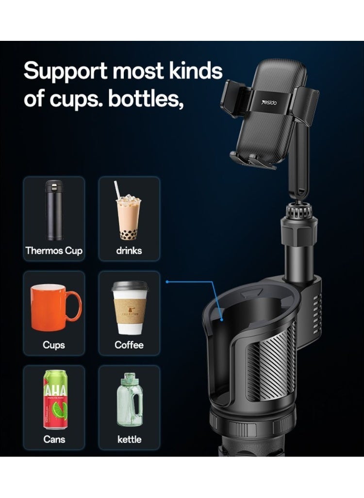 Yesido C273 2-in-1 Car Cup Holder – Dual Cup Expander & Phone Holder, Adjustable Base, Stable & Space-Saving Design – Black - Image 3